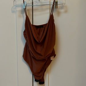 Burnt orange colored cowl neck Nasty Gal bodysuit